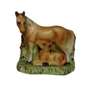 Vintage Horse and Foal Figurine Planter Ceramic Decor Farmhouse Style